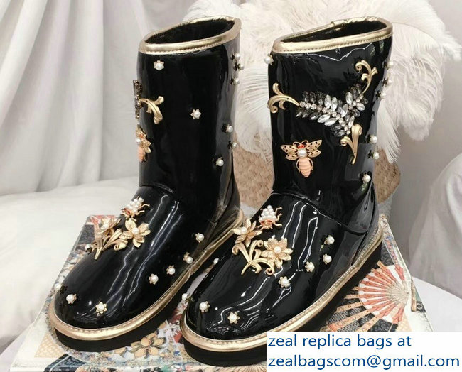 Dolce & Gabbana Heel 3cm Ankle Boots Black Crystals 01 2018